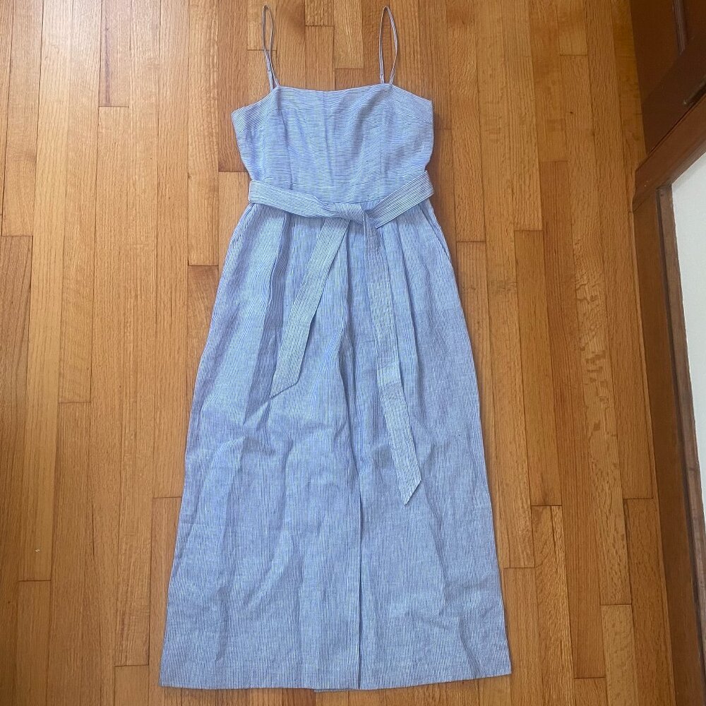 NWT J.Crew 100% Linen Blue and White Striped Jumpsuit